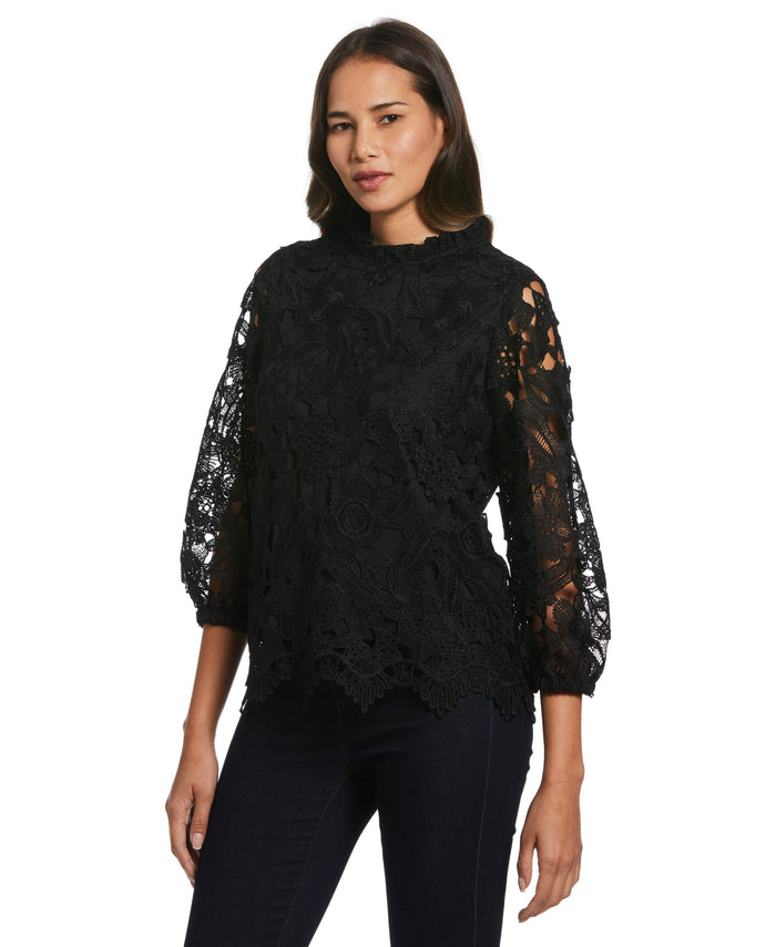 3/4 Sleeve Lace Top (Black)