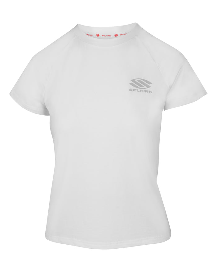 White short-sleeve shirt from the AeroFiber Collection, designed for comfort and performance.