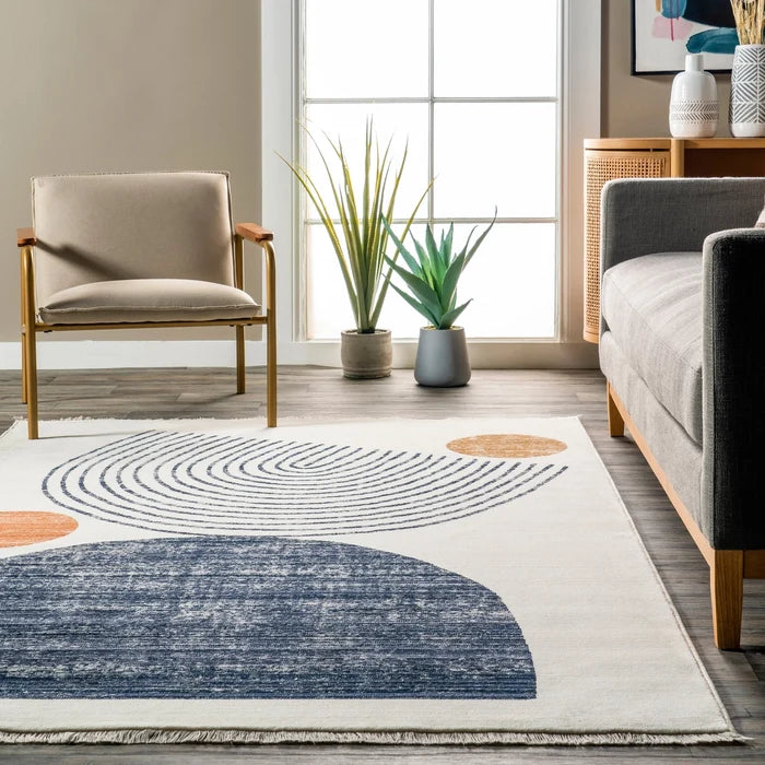 Bevin Abstract Sky Fringe Area Rug-Beige (Various Sizes)
