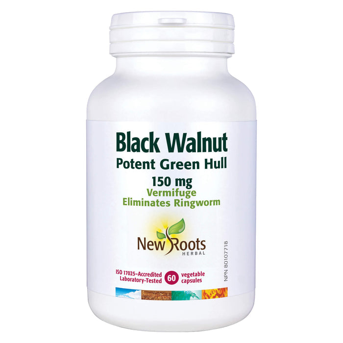 Bottle of New Roots Black Walnut Green Hull 60 Vegetable Capsules