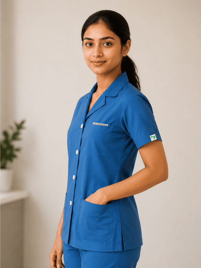 BLUE HALF SLEEVE LAB COAT FOR WOMEN