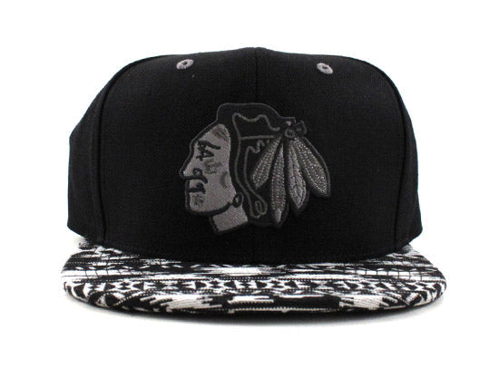 Chicago Blackhawks Mitchell & Ness Strapback Hats (Black White Gray)
