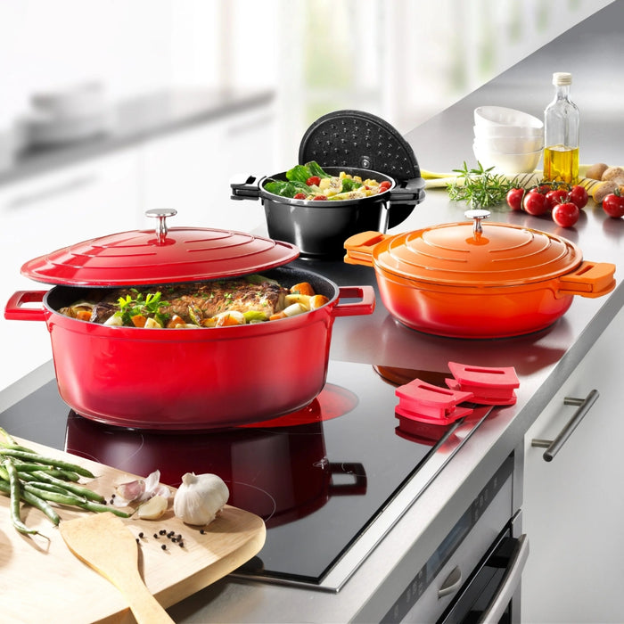 Cocotte Roaster Casserole Dish Oval 32x25 cm Cherry Red with Lid