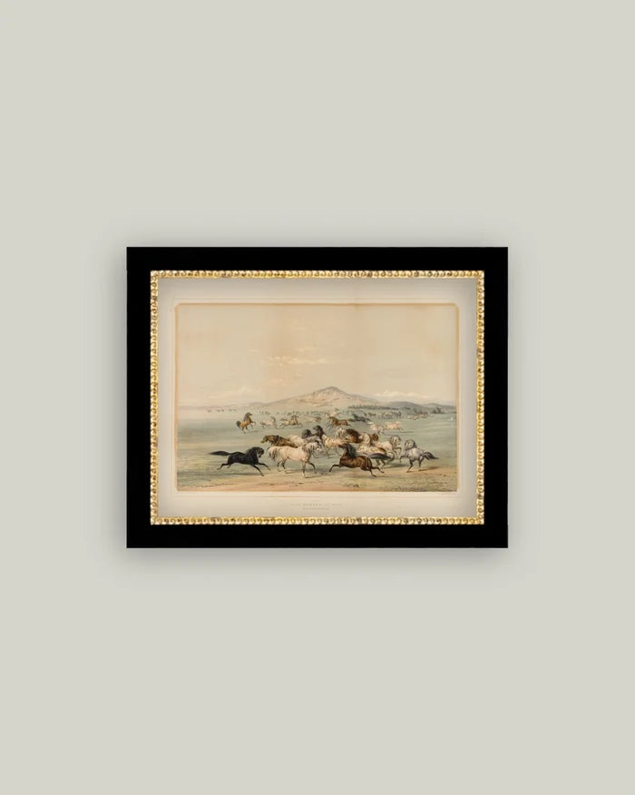 Field of Horses 9 x 7 Framed Antique Art