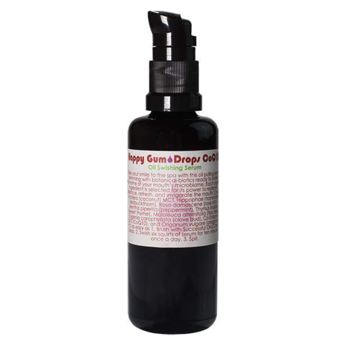 Pump Bottle of Living Libations Happy Gum Drops Oil Swishing Serum 50ml