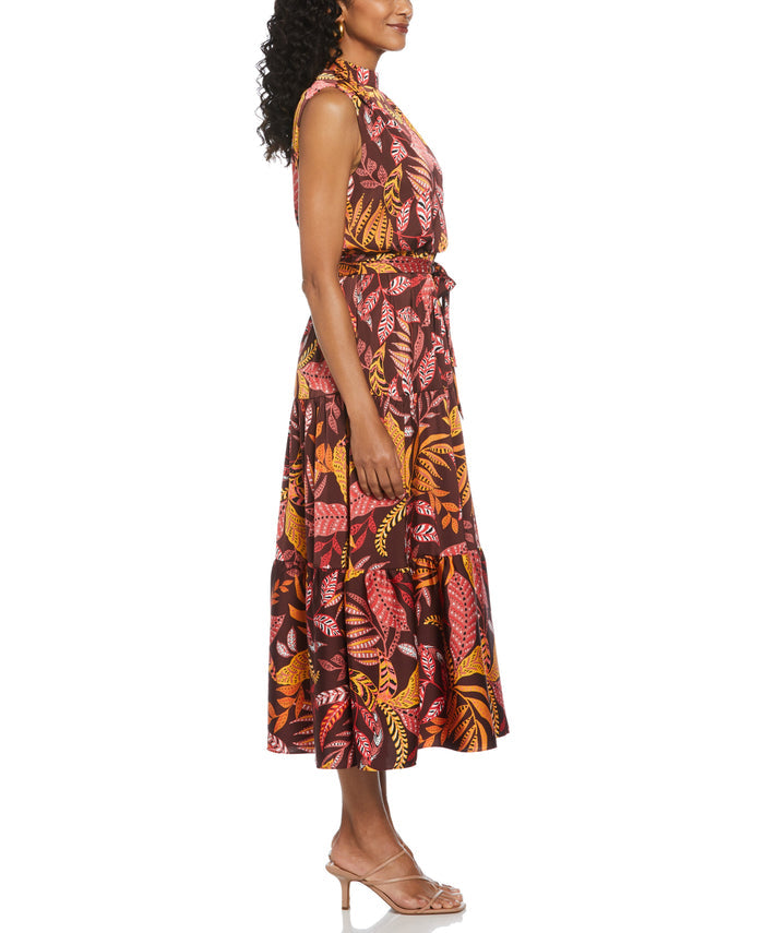 Leaf Print Belted Dress (Decadent Chocolate)