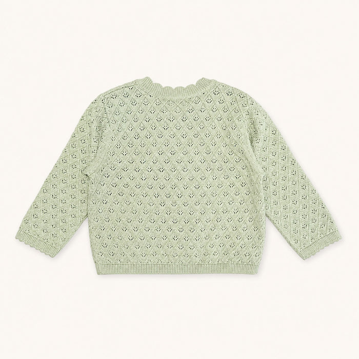 Mae Floral Pointelle Baby Sweater Knit Cardigan - back (Organic Cotton)