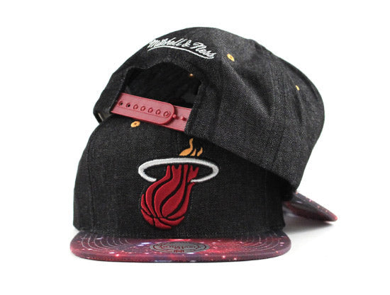 Miami Heat Snapback hats Black Denim Nike Galaxy Print