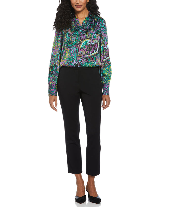 Paisley Print Shine Satin Blouse (Black)