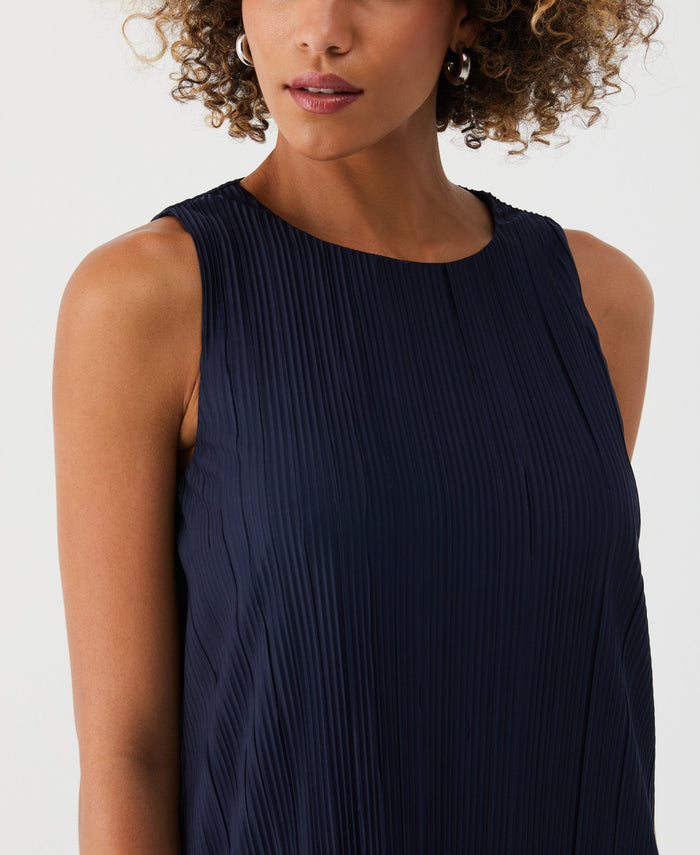 Partially Lined Plisse Midi Dress (Peacoat)