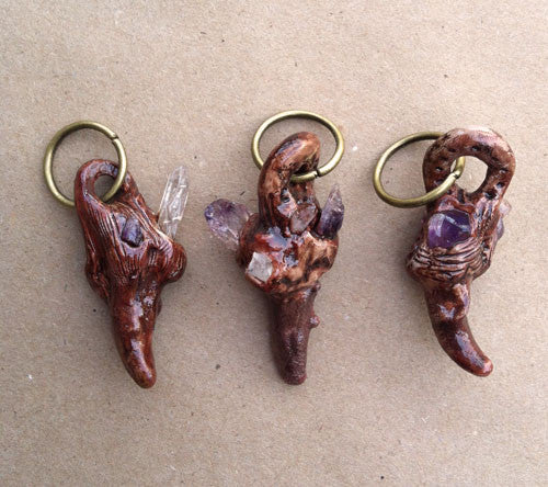 PENDANTS-SCULPTED ANTLER TIPS WITH AMETHYST group 2