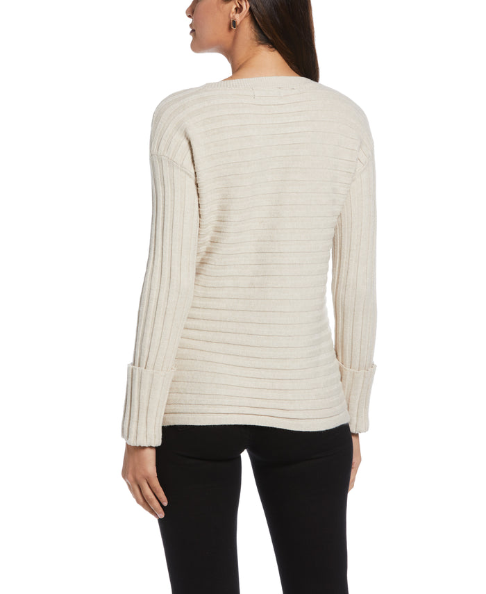 Ribbed Sweater with Button Detail (Oatmeal Heather)