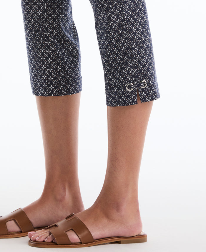 Petite Tile Print Capri with Riveted Vent (Peacoat)