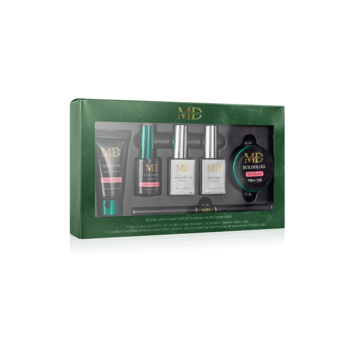 Set of gel products in a green box with 'MD' branding on a white background