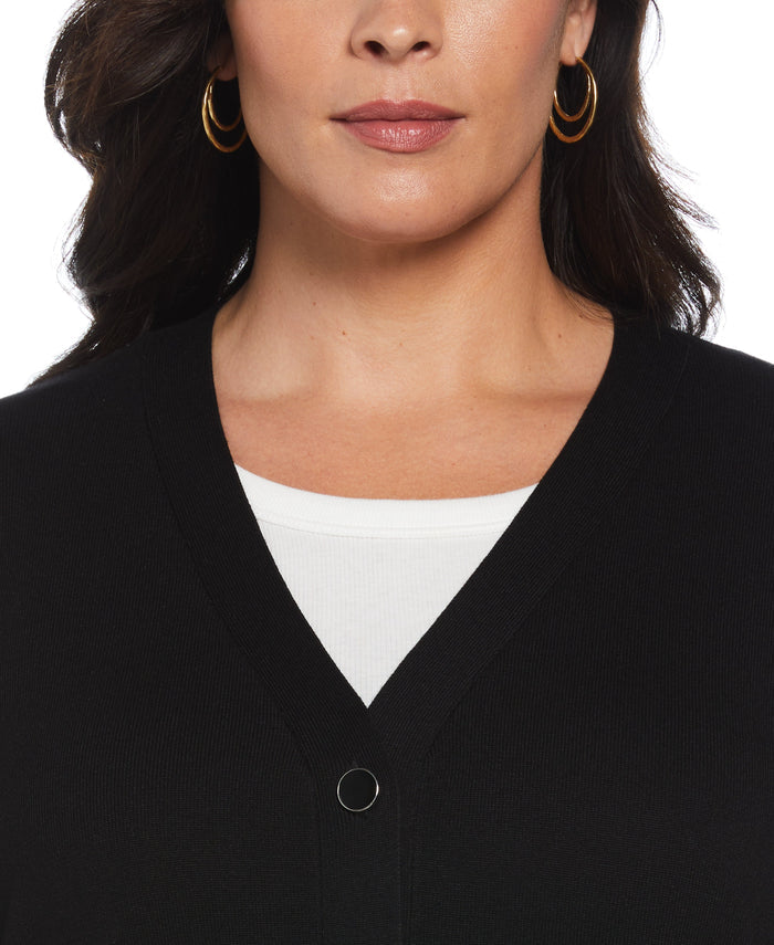 Plus Size Enamel Button Cardigan Sweater (Black)