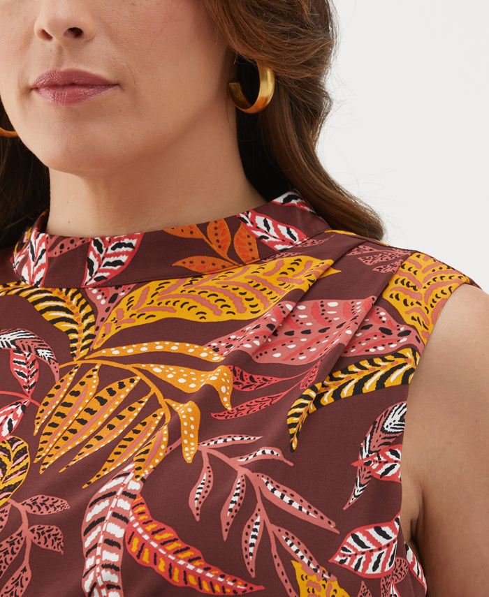 Plus Size Leaf Print Belted Dress (Decadent Chocolate)
