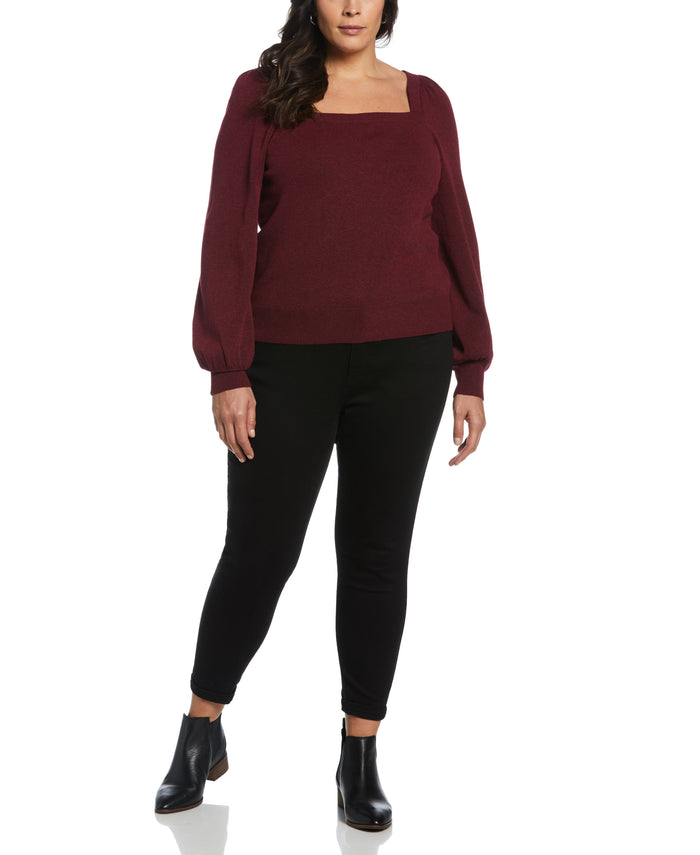 Square Neck Puff Sleeve Sweater (Rhododendron)