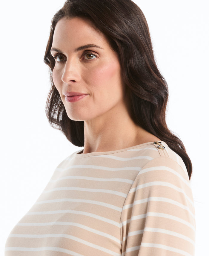 Plus Size Stripe Button Detail Top (Moonlight)