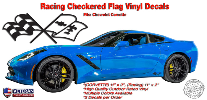 Racing Flag Window Rocker Vinyl Decals fits Corvette ZR1 Z06 C6 C5 C4 Stingray