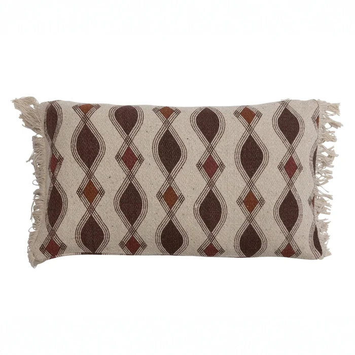 Recycled Cotton Blend Printed Pillow w/ Pattern & Fringe