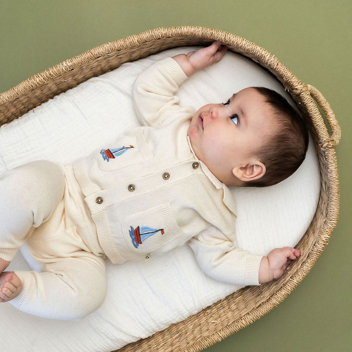 Sailboat Embroidered Pocket Baby Shirt & Pants Set (Organic Cotton) Lifestyle Model