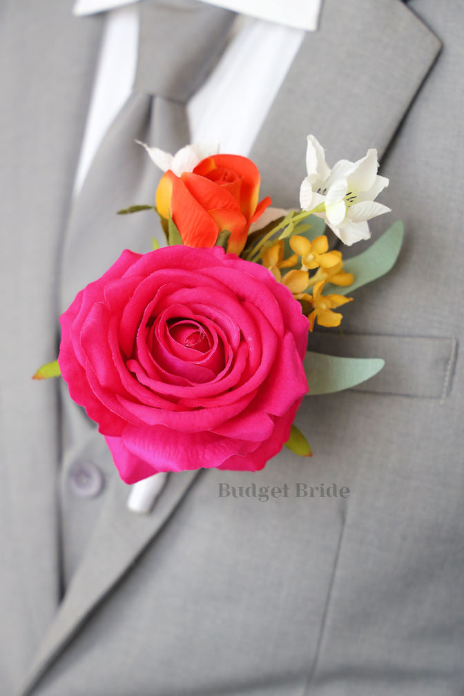Silk Wedding Bouquet in Hot Pink and Orange - $195.00 | Fruity