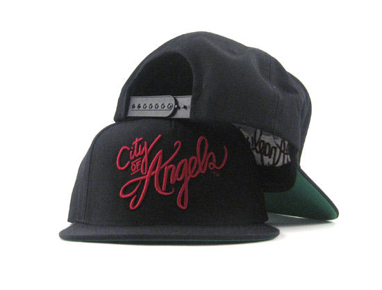 The City Of Angels Snapback Hat (Black DARK RED GREEN BOTTOM)