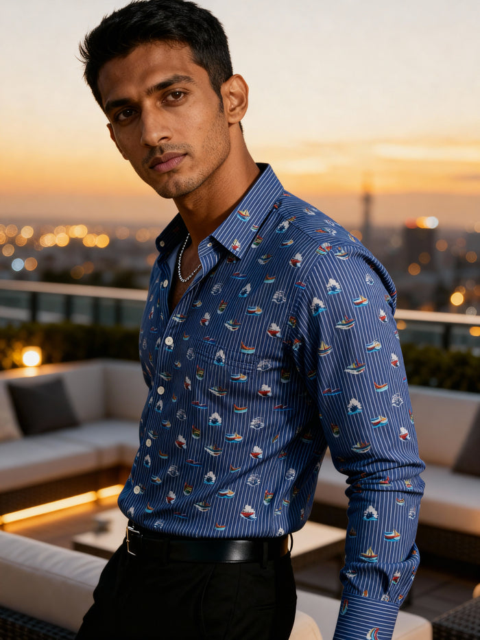 The Paribito Blue Viscose Rayon Party Shirt