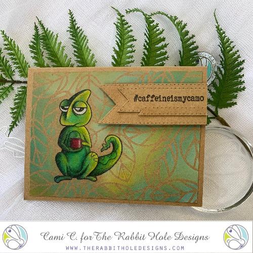 The Rabbit Hole Designs - Stamp Set - 3x4 - Chameleon. Deeply etched, clear photopolymer stamps for precise placement. Made in the USA. Available at Embellish Away located in Bowmanville Ontario Canada. Card design by Cami C.