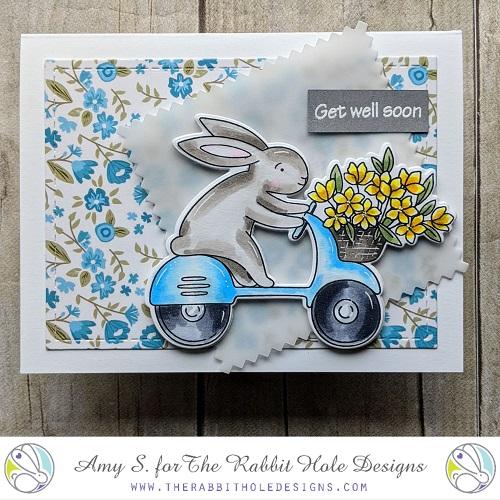 The Rabbit Hole Designs - Die Set - Spring Delivery. Deeply etched, clear photopolymer stamps for precise placement. Made in the USA. Coordinates with Spring Delivery Dies. Available at Embellish Away located in Bowmanville Ontario Canada. Card design by Amy S.