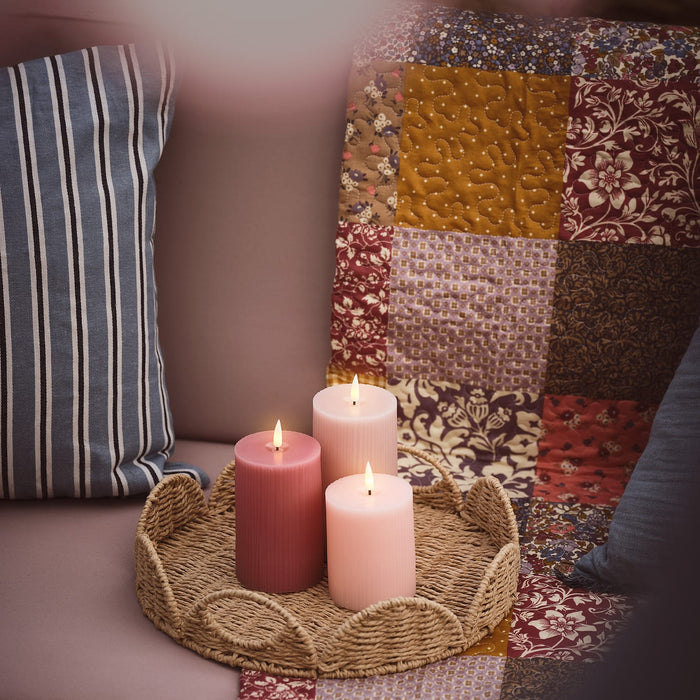 TruGlow® Blush Pink Ribbed LED Pillar Candle Trio