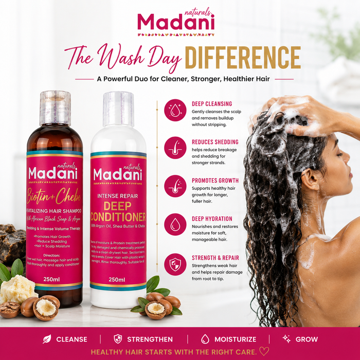 Wash Day Duo with Biotin + Chebe Shampoo & Intense Repair Deep Conditioner