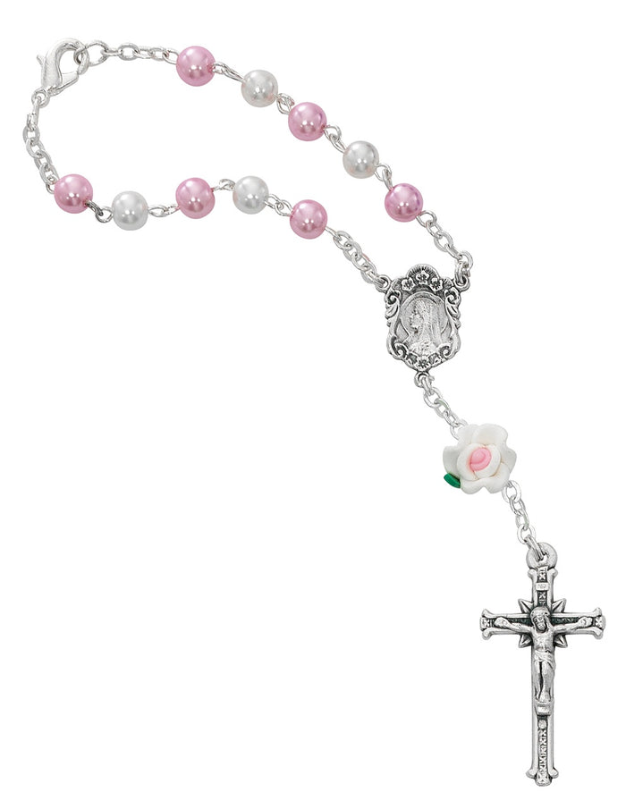 White & Pink Pearl Auto Rosary