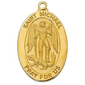 1" St Michael Gold Over Sterling Silver Oval Necklace 20" Chain