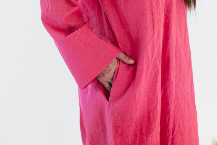 Close up of hand in the pocket of #157 Moroccan Djellaba