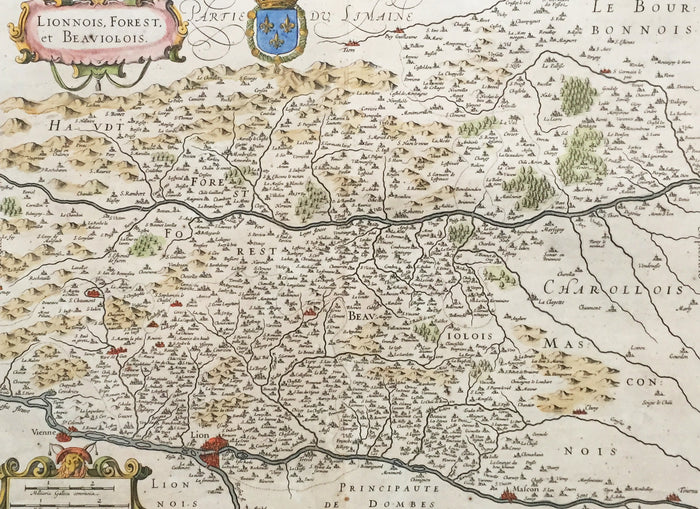 1619 Jan Jansson Antique Map Loire & Rhone Rivers, Auvergne-Rhône-Alpes, France