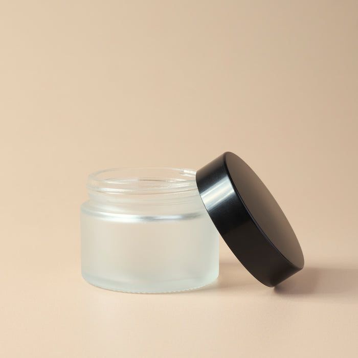 1.69 oz Frosted Glass Jar & Black Lid