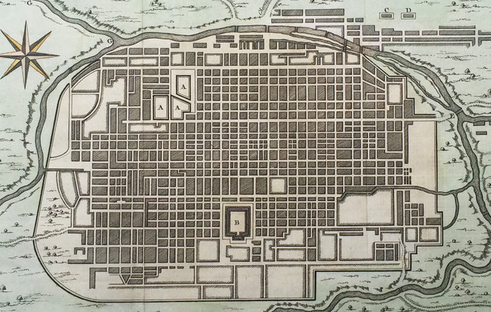 1757 Prevost & Schley Antique Map City of Koyto or Meaco Japan Old Imperial City