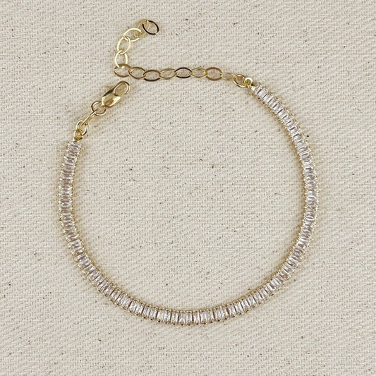 18k Gold Filled Baguette Cut Cz Tennis Bracelet