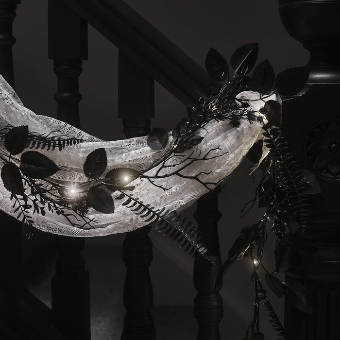 1.8m Pre Lit Black Foliage Halloween Garland