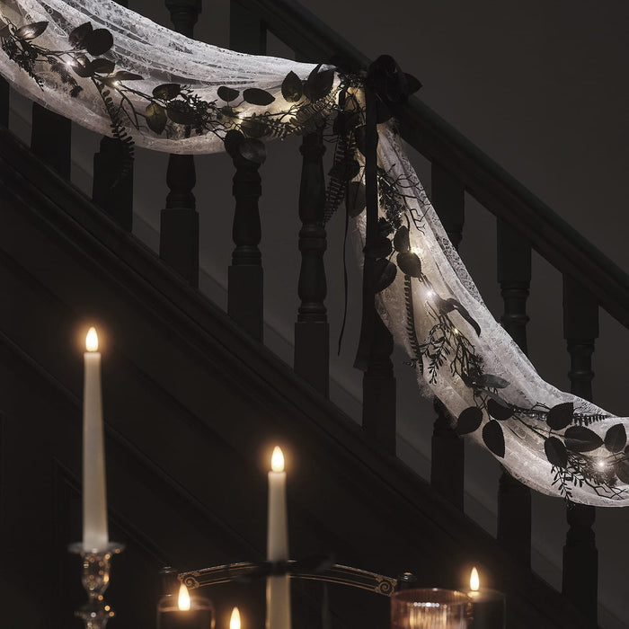 1.8m Pre Lit Black Foliage Halloween Garland