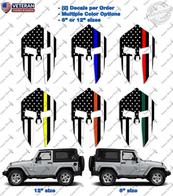 (2) Thin Line Spartan Helmet Vinyl Decals Support Police Officer 6" or 12"