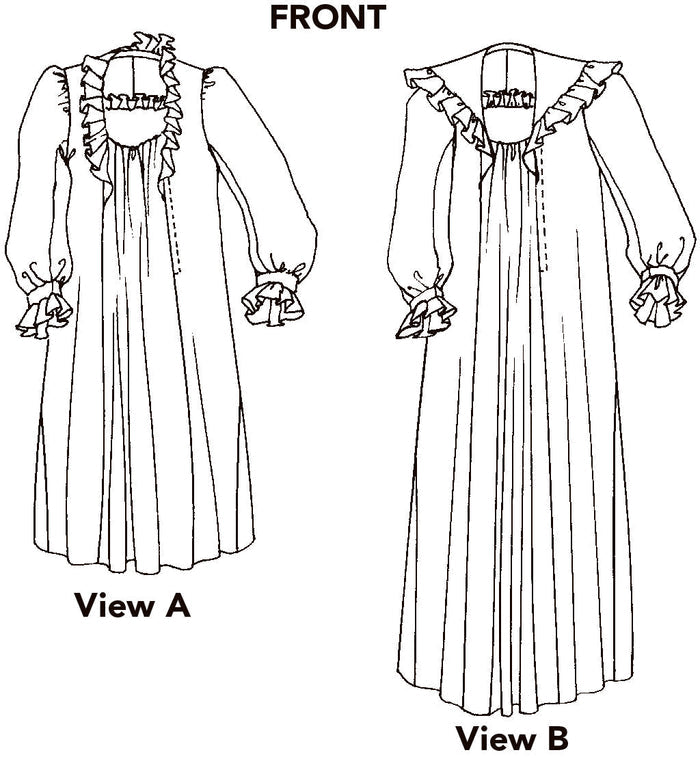 Line drawings of front of both gown views