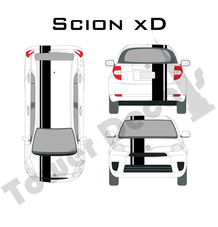 3-9" Single Rally Racing Stripe with Pin Stripe Cast Vinyl Decal Fits Scion XD
