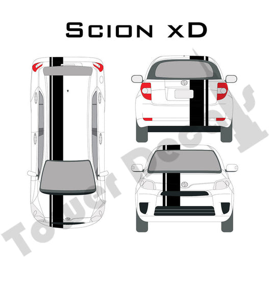3-9" Single Rally Racing Stripe with Pin Stripe Cast Vinyl Decal Fits Scion XD