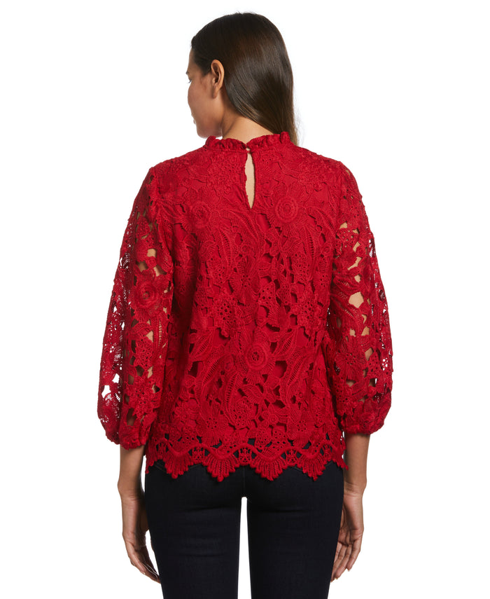 3/4 Sleeve Lace Top (Ruby)