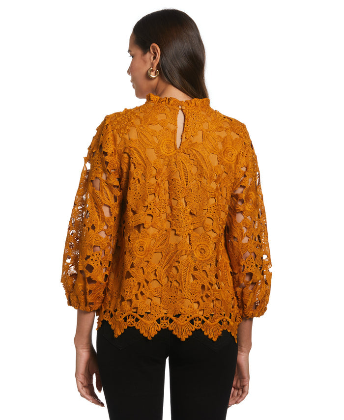 3/4 Sleeve Lace Top (Buckthorn Brown)