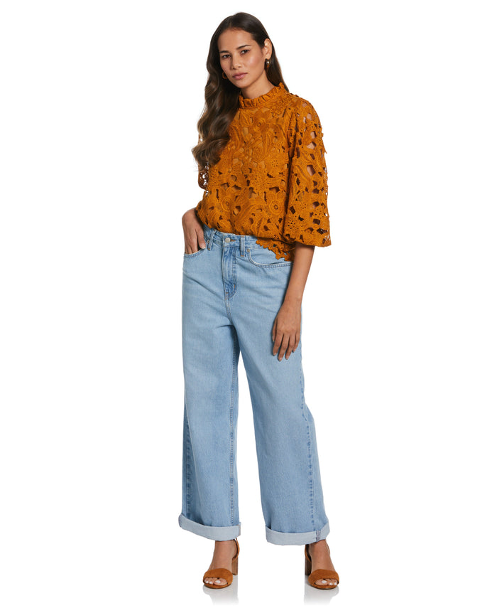 3/4 Sleeve Lace Top (Buckthorn Brown)