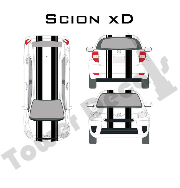 6-5" Dual Rally Racing Stripe with Pin Stripe Cast Vinyl Decal Fits Scion XD