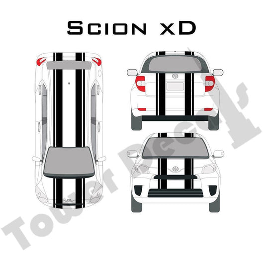 6-5" Dual Rally Racing Stripe with Pin Stripe Cast Vinyl Decal Fits Scion XD